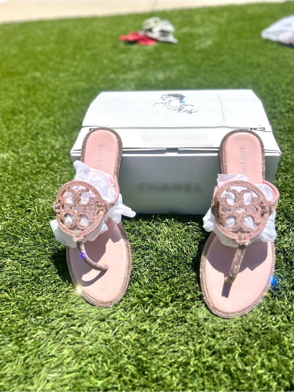 Tory Burch Pink Sparkle Miller Sandals